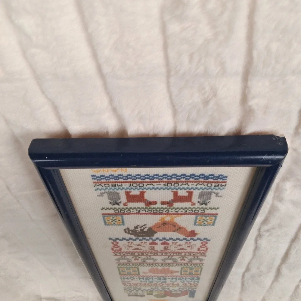Vintage Old MacDonald Had a Farm Framed Cross Stitch Sampler Folk Art Wall READ